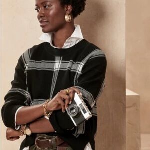 Banana Republic Black and White Checkered Crewneck Sweater Sz XL NWT